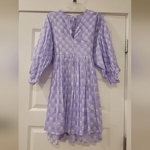 Lilac Floral Puff Sleeve Midi Dress